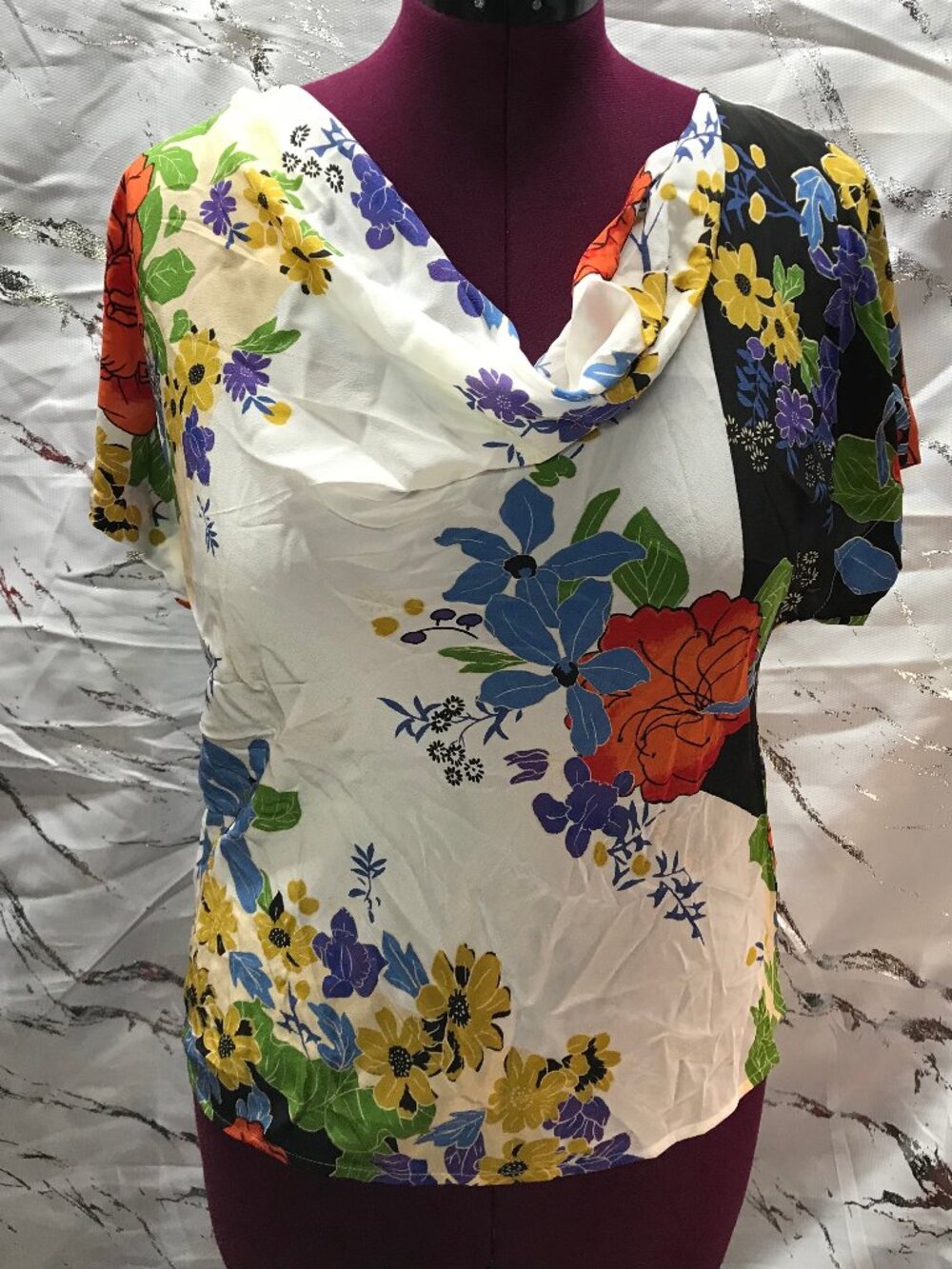 Maeve Women's Cowl Neck Short Sleeve Floral Print Top
